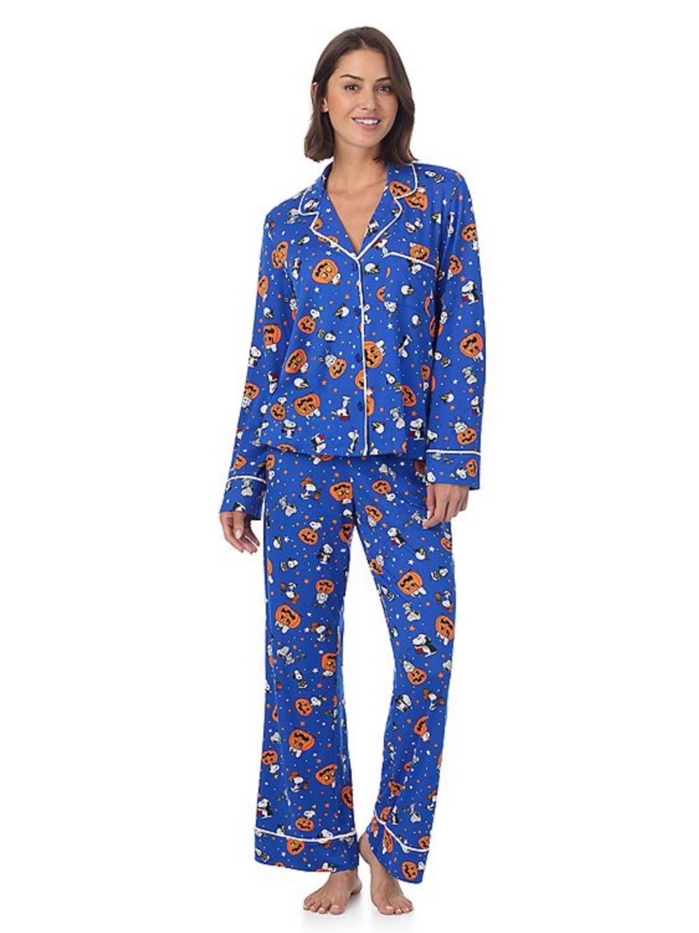 Peanuts NWT Women's Blue Halloween Pumpkin Print Pajama Set